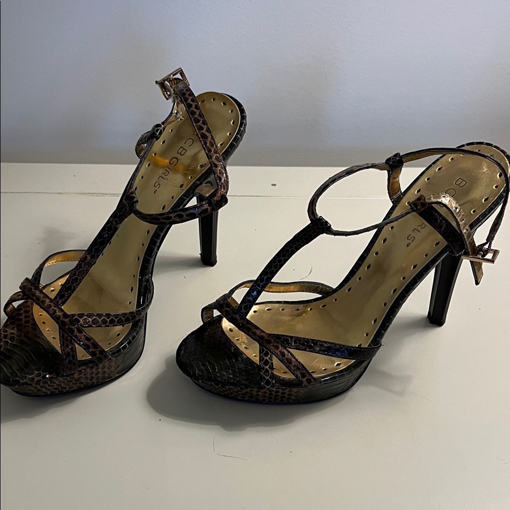 BCBGirls Snakeskin Brown Strappy Heels